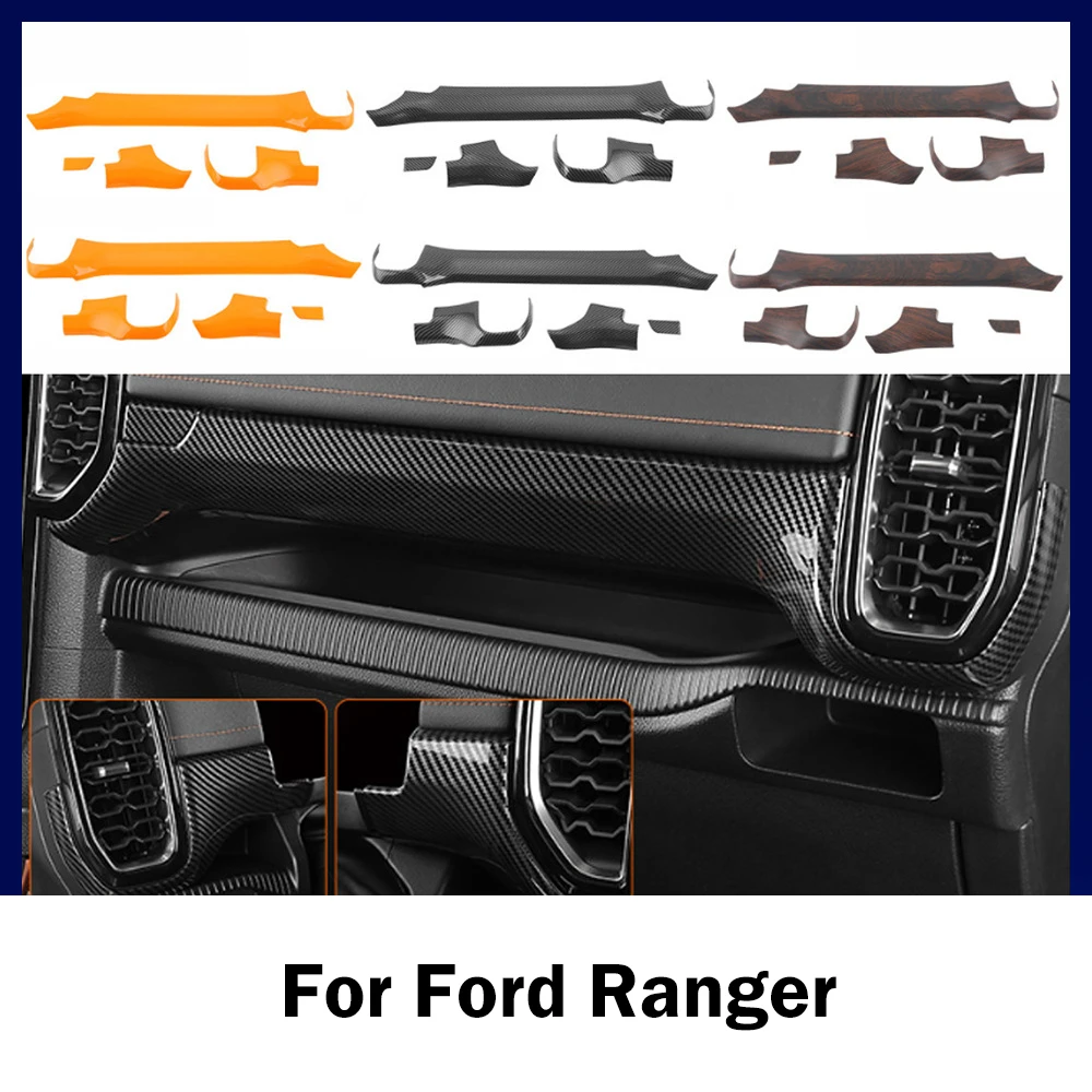 

Carbon Fiber, Wooden Texture Interior Upgrade Overlay Central Moulding Panel Accessories For Ford Ranger Wildtrak 2022 2023 2024