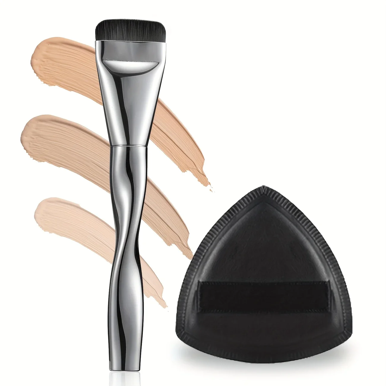 Zestaw gąbek do makijażu i pędzli do podkładu - 1 puszka do pudru + 1 pędzel do blendowania - do płynnego i kremowego makijażu - wyjątkowo miękki