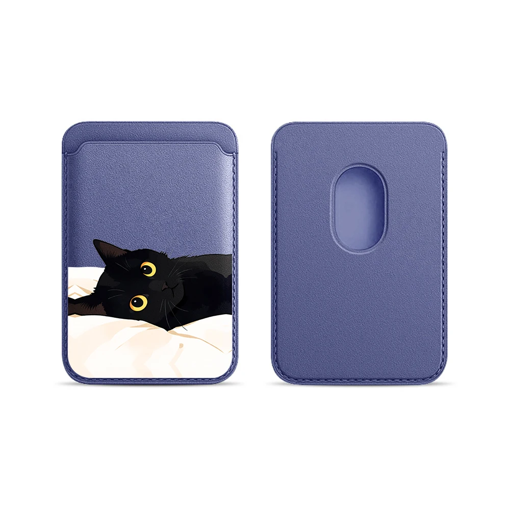 Schwarze Katzen-Leder-Kartenhülle für das Handy, geeignet für alle iPhone-Hüllen, Magsafe magnetische Kartenhalterung, einfache Handy-Rückentasche – Detail 20