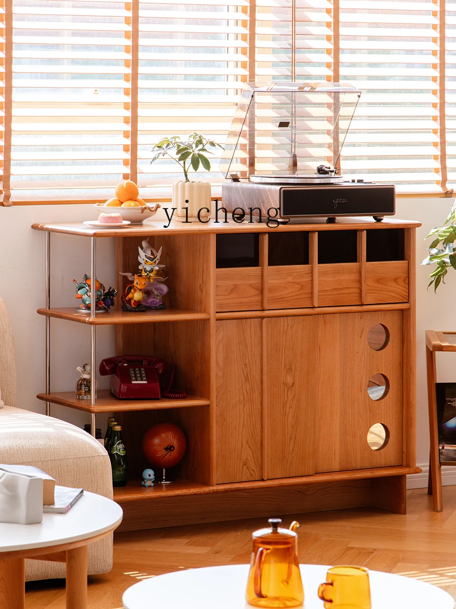

FY Wall-Mounted Solid Wood Entryway Storage Wine Cabinet Living Room Cherry Wood Display Cabinet Sideboard