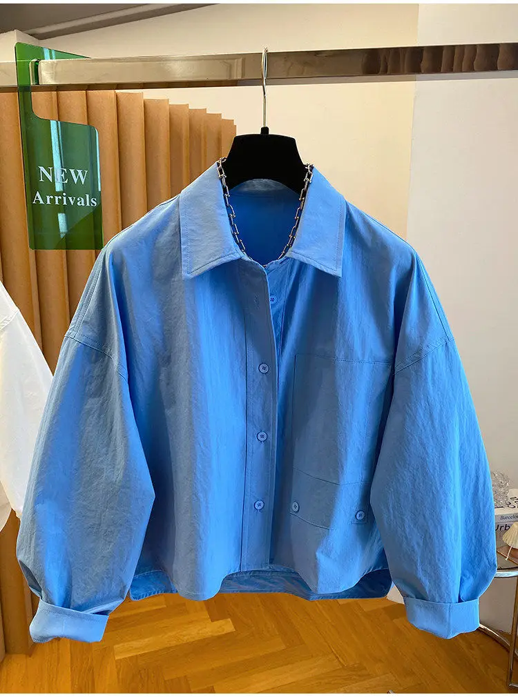 Women's Klein Blue Shirt, 2026 Spring Summer New Arrival, Elegant Loose Layered Top, Irregular Front Short Back Long Blouse