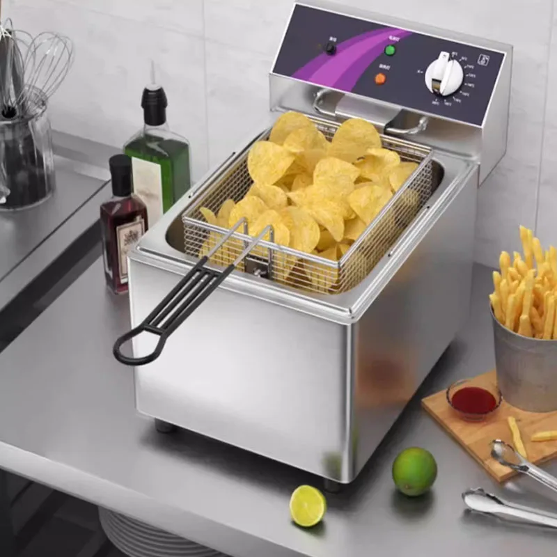 13L Commercial Deep Fryer 4.8KW - Countertop Fryer with Basket Single Tank Oil Fryer Thickened 60~200°C Temp Control