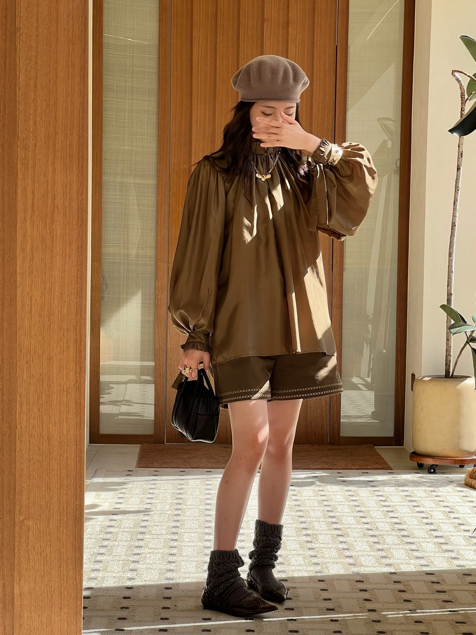 

AUBRUINO Женские повседневные брюки из хлопка с вышивкой X-образным узором, эластичным поясом и прямым кроем