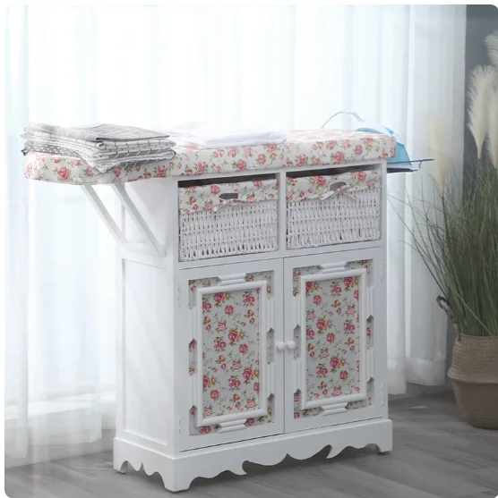 Ironing Board with Wardrobe Storage Solid Wood Home Sliding Door Folding Ironing Board Modern Minimalist Ironing Rack Large Stor
