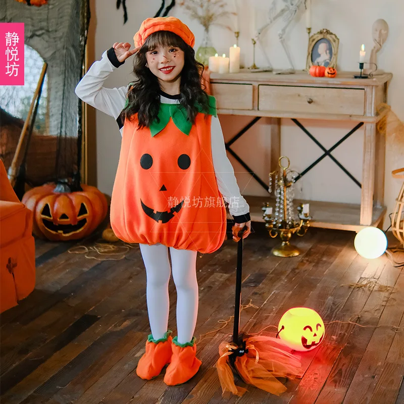 Disfraz de calabaza de Halloween para niños, traje de Cosplay sin mangas para bebés, vestido de escenario para niños