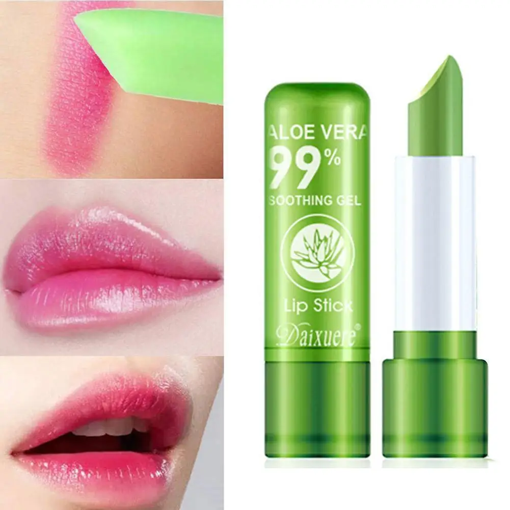 2 Stück Aloe Vera Lippenstift, langlebige Lippenpflege, nahrhafter, prallerer Lippenbalsam, Feuchtigkeitscreme, magische Temperatur, Farbwechsel, Lipgloss