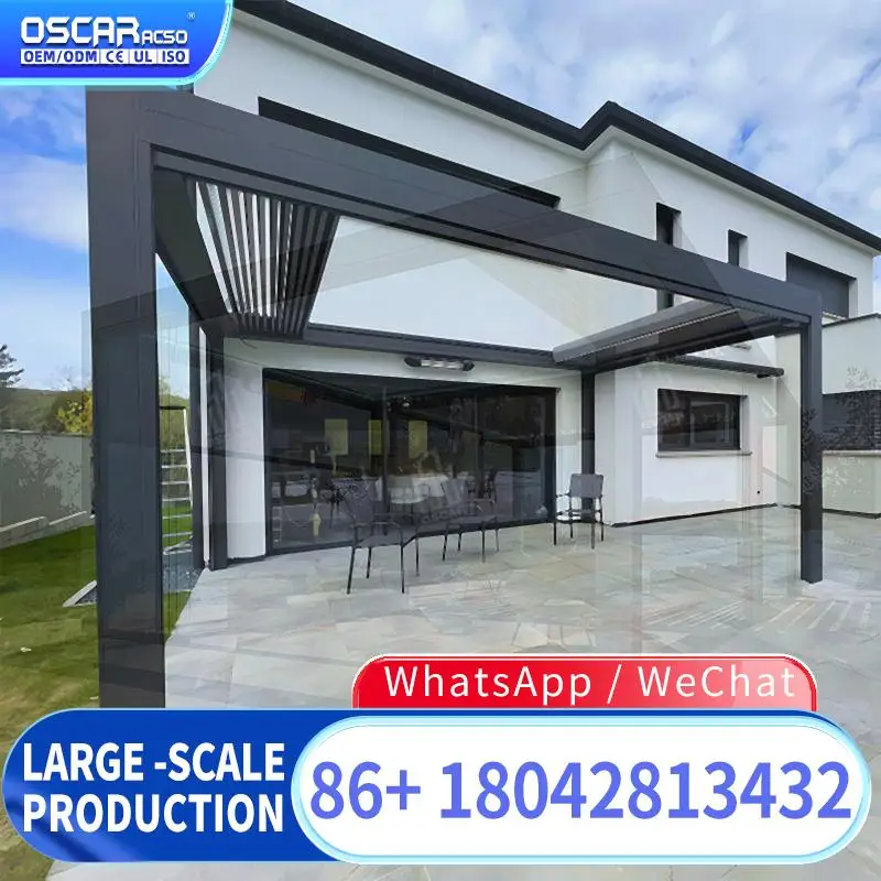 3x3m 3x4m 4x6m Freestanding Detached Outdoor Shelter for Patio Backyard Barbeque Space with Rain Sensor pergola