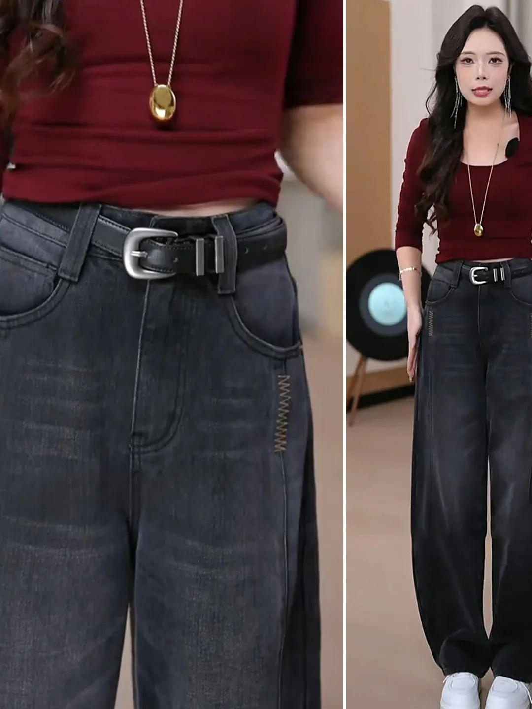 High Waist Splice Knife Jeans Women's Spring Autumn New Loose Slimming Drapey Straight Universal Knife Pants