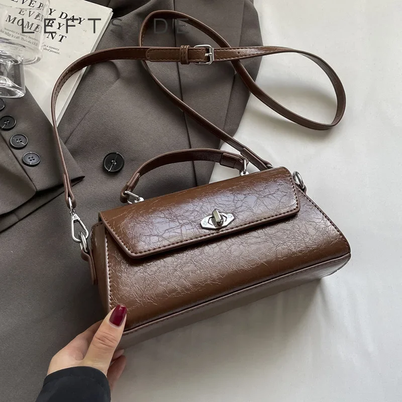 LEFTSIDE 2024 Retro New Short Handle Design Small Flap Bag Women Fashion Handbags and Purses  Shoulder Bag Lady Crossbody Bag