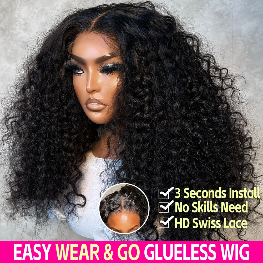 

40 Inch Glueless Curly Wave Human Hair Wig 13x6 HD Transparent Lace 5x5 Closure Pre Plucked Brazilian Wig For Women Read To Wear