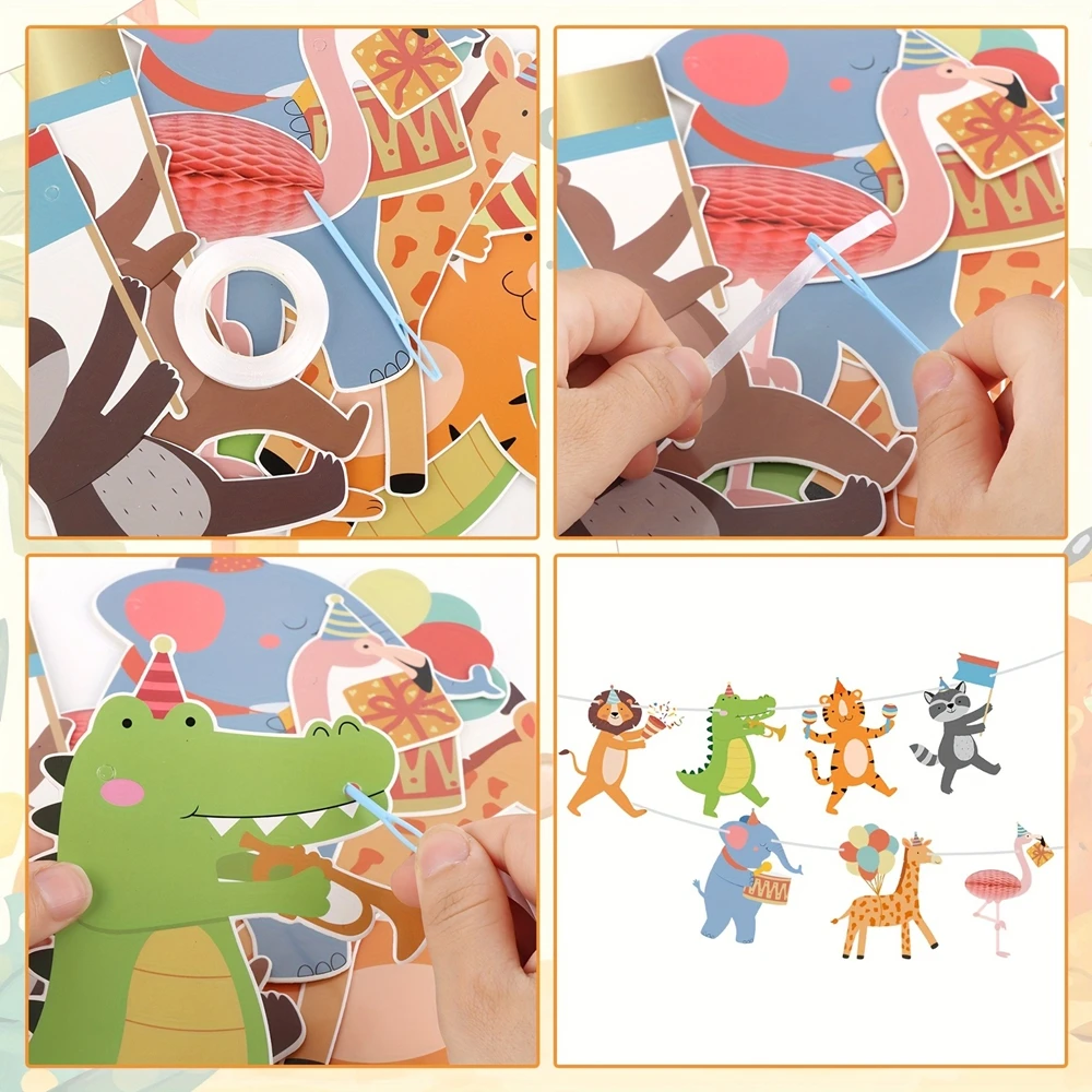 8-teiliges Set Cartoon-Tier Papierbanner Niedliche Dschungeltier-Partybanner Zirkus-Stil Hängende Banner für Geburtstagsfeier-Dekorationen – Detail 4