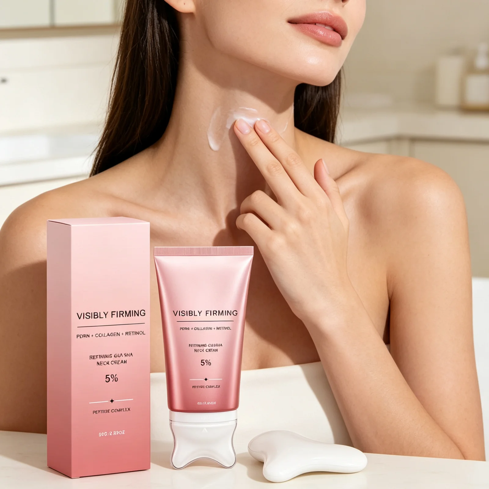 PDRN Neck Cream Gua Sha Massager Deep Hydration Face and Neck Care Smooth Skin Elasticity Increased Retinol Collagen Neck Cream