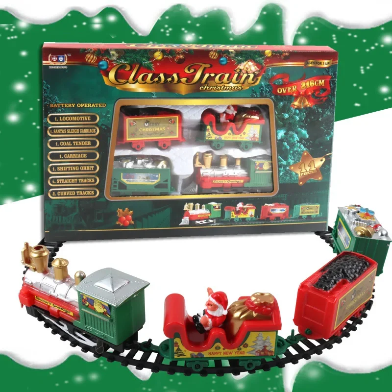 Mini Christmas Realistic Electric Train Set DIY Easy To Assemble Safe for Kids Gifts Party Home Xmas Tree Decoration