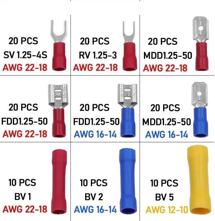 300PCS Cold Press Terminals OT/UT Round Fork Shovel Shaped Wiring Terminals Automotive Wire Connectors Boxed