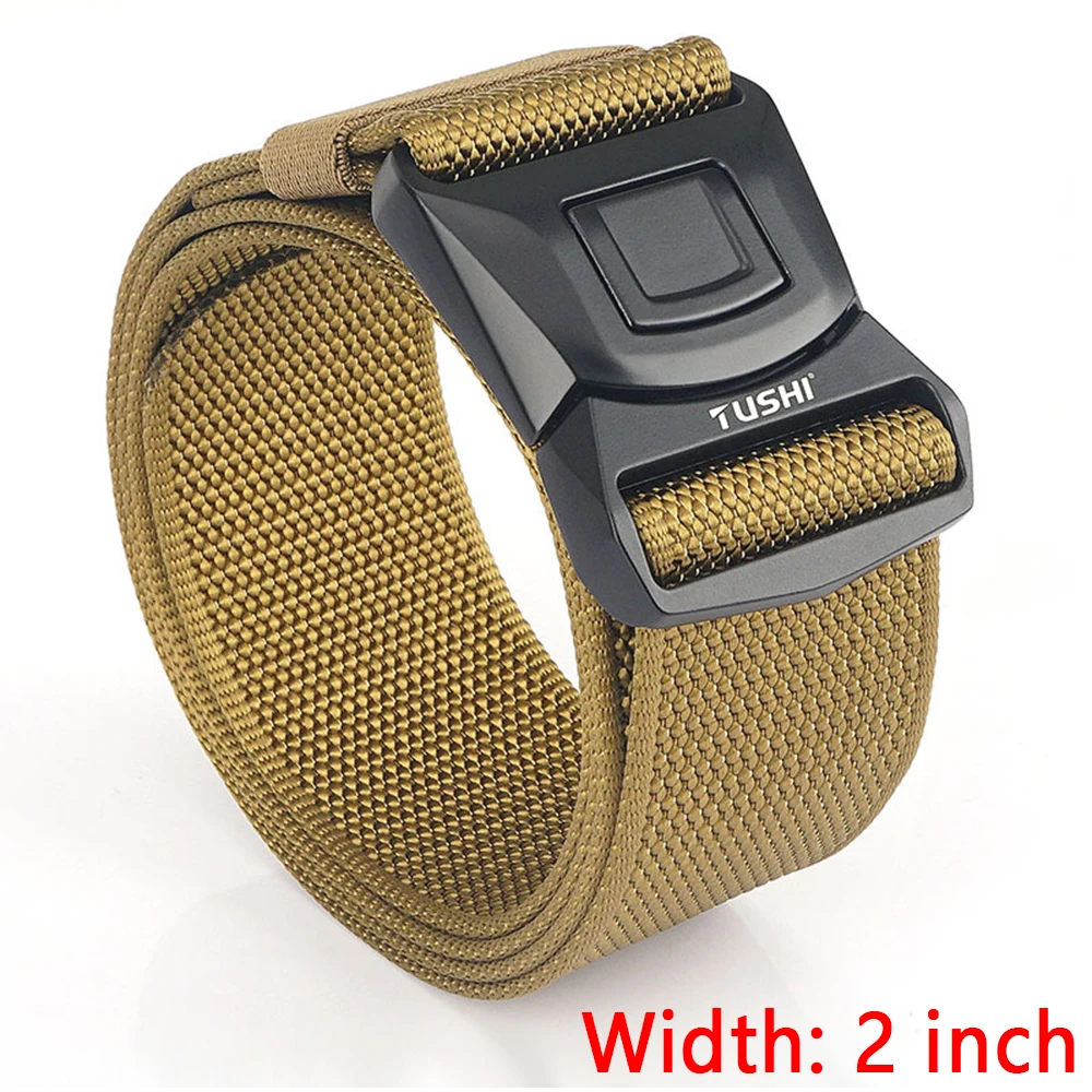 TUSHI 2 inch Men Canvas Waistband New Army Style Combat Belts Quick Release Tactical Belt Outdoor Hunting Camouflage Waist Strap