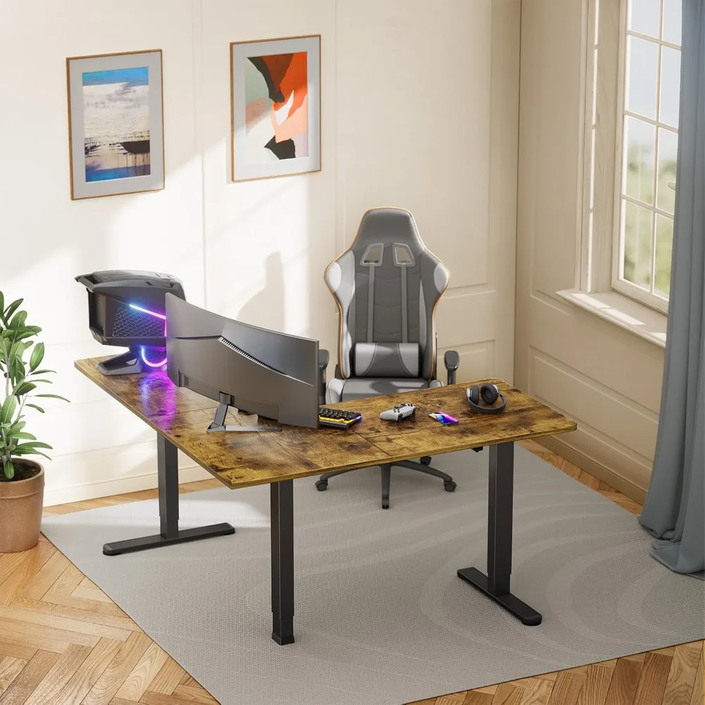63" x 55" Dual Motor L Shaped Standing Desk, Electric Height Adjustable, Extra Large Desktop, Interchangeable Installation of L