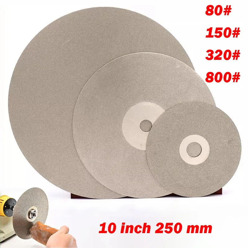 Diamante Revestido Flat Lap Roda, Grinding Lapidary Jóias Polimento Disco, 10 ", 250mm, 80 #, 180 #, 320 #, 800 #, 1Pc