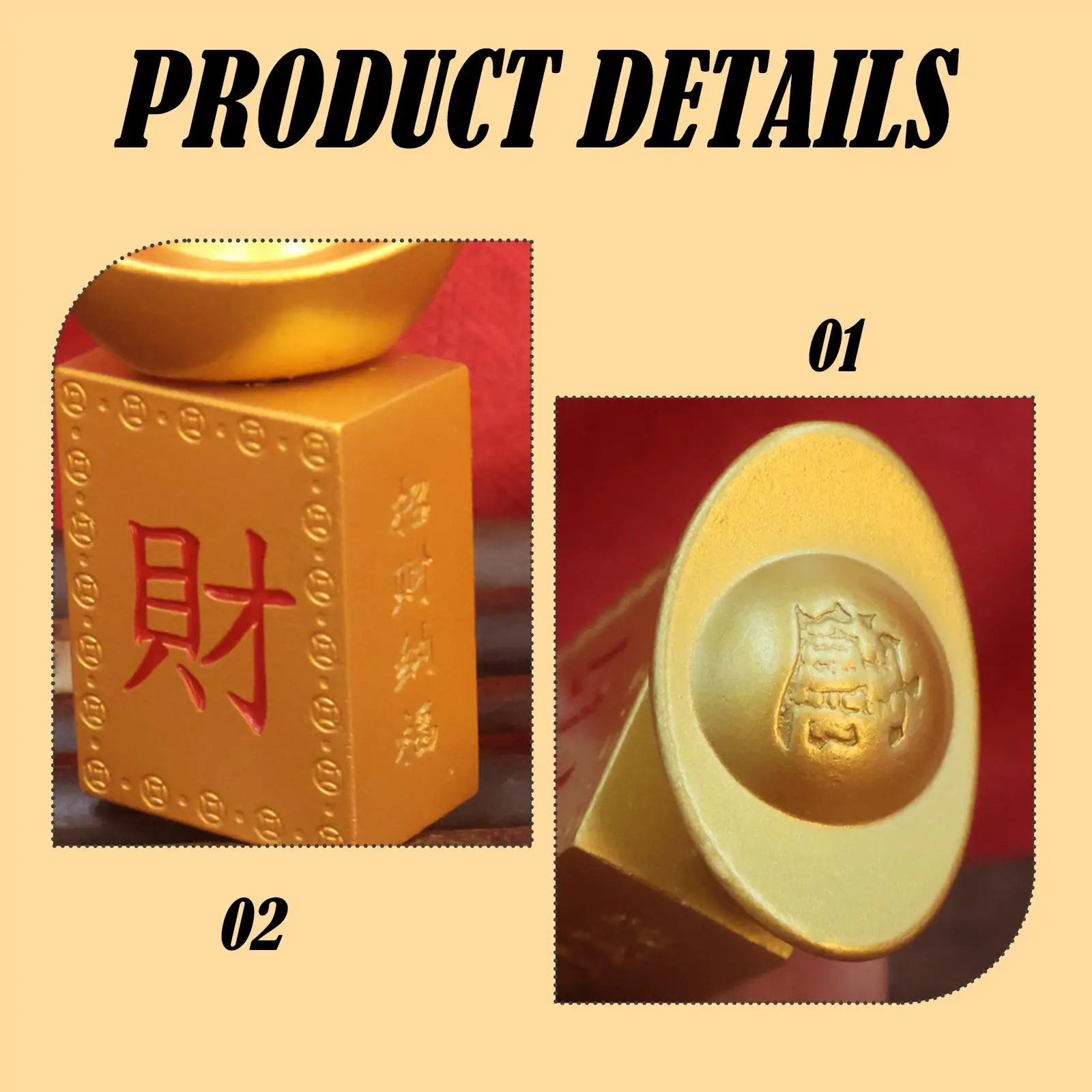 Chinese Money Statue Yellow Ingot Figurine Rotatable Lightweight Portable Collection Desktop Ornament for Spring Festival