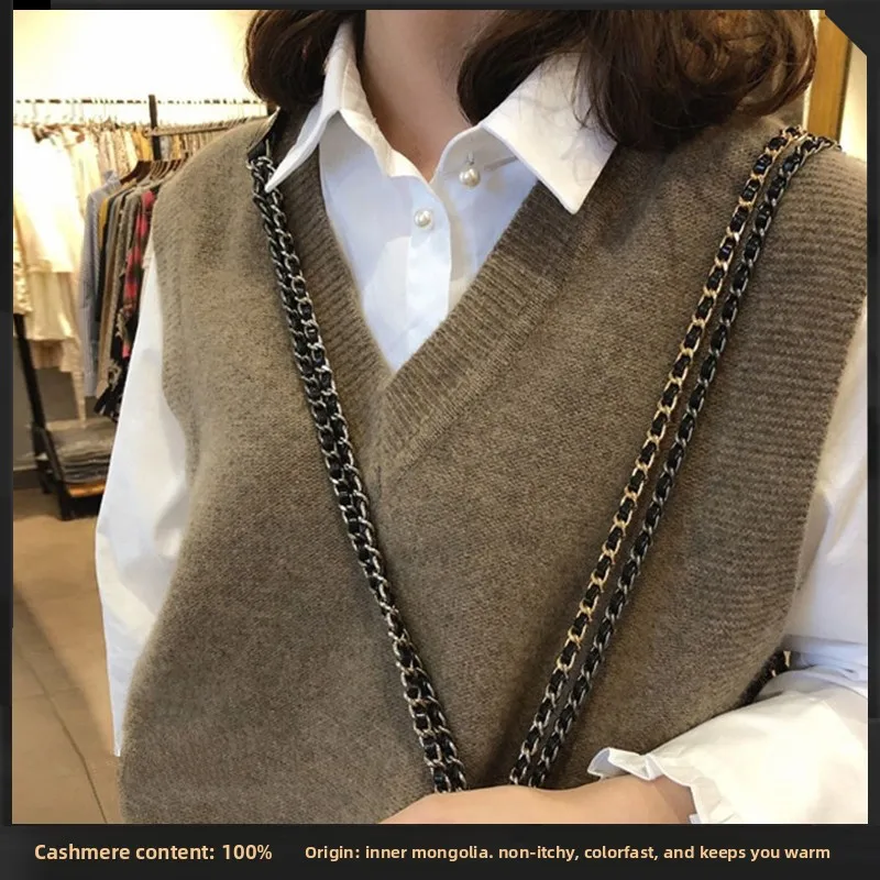 

Camere жилет женский свободный V-Ne теплый Svel большой размер шерстяной вязаный свитер верхняя одежда осень зима цвет для поездок на работу