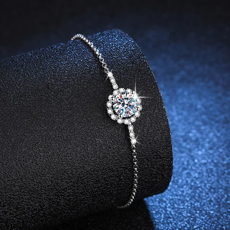 18K Gold Diamond Set VVS Bracelet Adjustable Daisy Moissanite D Color 1-carat PT950 Platinum Fashionable and Simple Bracelet