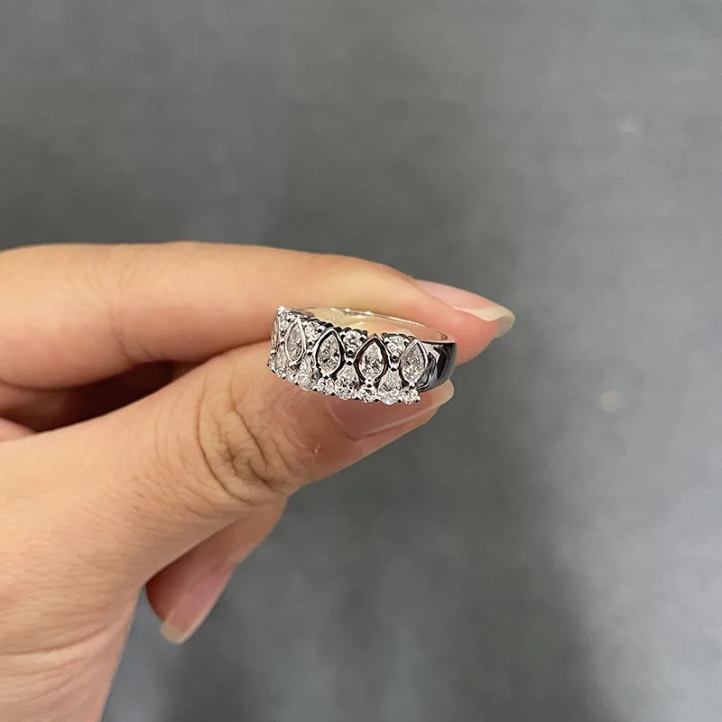 HighEnd LabGrown Diamond Wedding Ring Platinum 950 1.58CTW DEF VSVVS Round & Pear Cut HPHT Elegant Ladies Engagement Jewelry