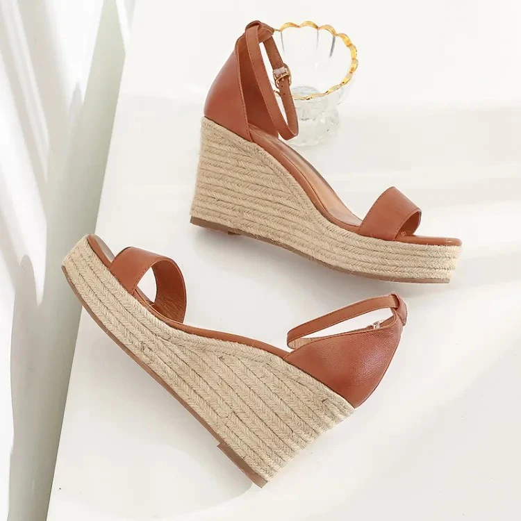 Sandalias EAGSITY con Plataforma y Tacón de Cuña con Suela de Cuerda, Color Marrón, Zapatos de Mujer, Mules, Espadriles, Zapatos de Tacón, Suela de Cuerda, Moda Casual