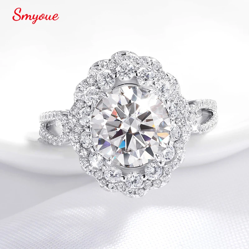 

Smyoue 3CT 9mm D Color Moissanite Ring for Women Luxury Lab Diamond Wedding Bride Sparkling 925 Sterling Silver GRA Certified