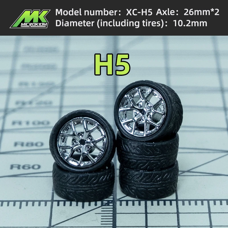 1/64 Car Model Modified Wheel with Metal Shaft Injection Molded Hub Rubber Tires Hotwheels Parts ABS and Rubber Material Electro