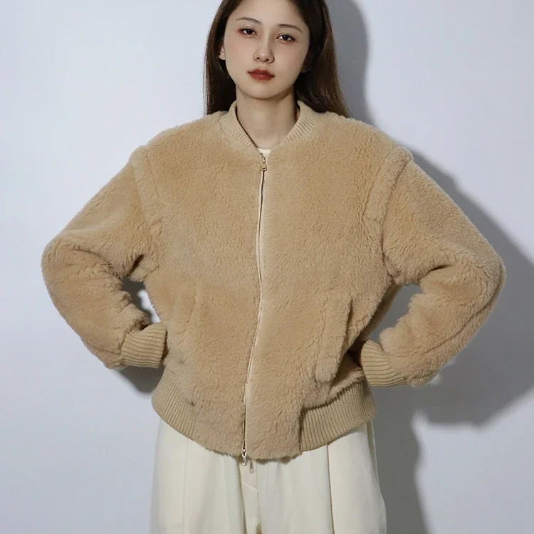 

Women's Teddy Bear Baseball Jacket Camel Velvet High Quality Grained Wool Coat Loose Warm Mara Jacket Women Short Winter Jacket