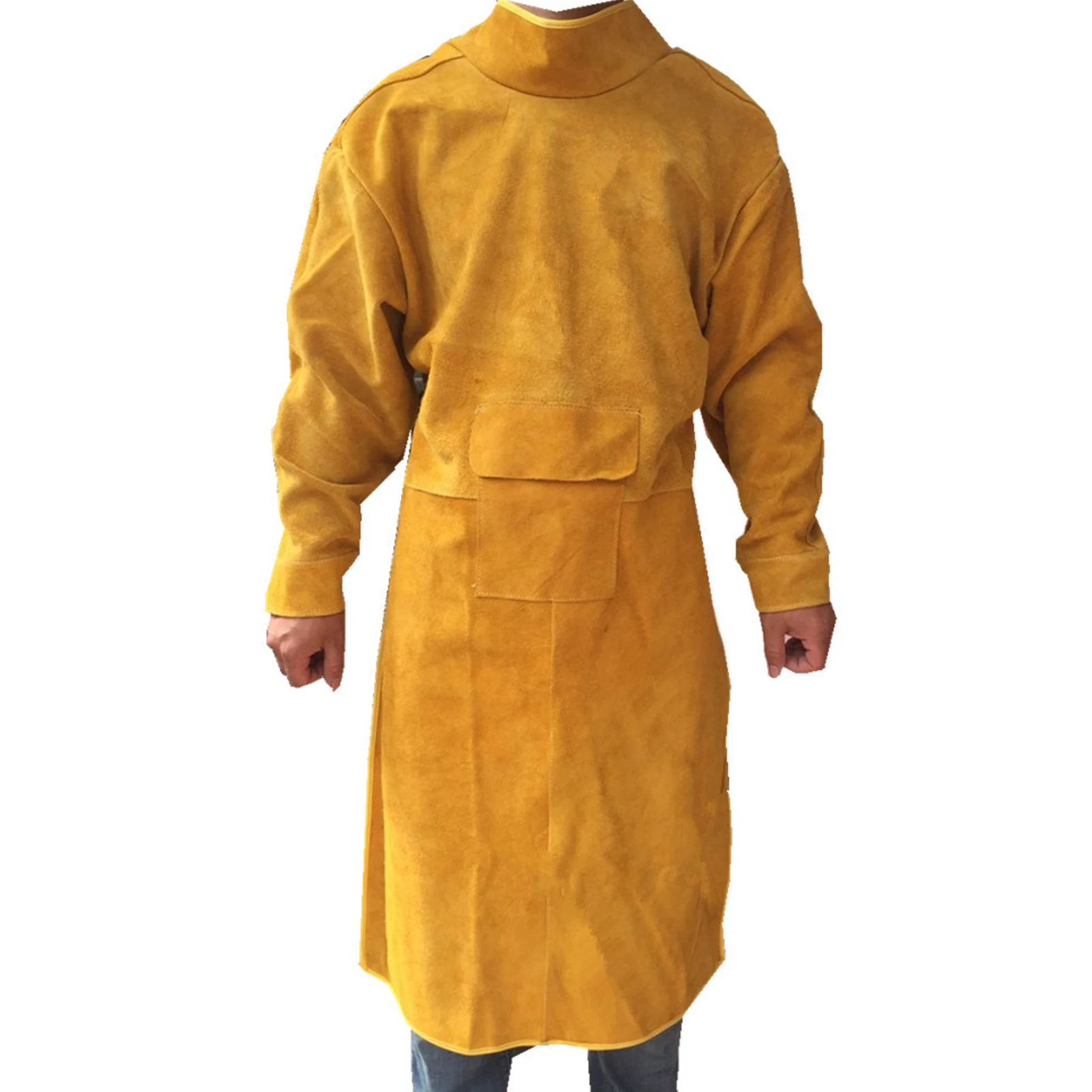 zk30 Leather Welding Work Apron High Collar Long Sleeve Flame Retardant Welding Protective Clothing 92cm/36.2in