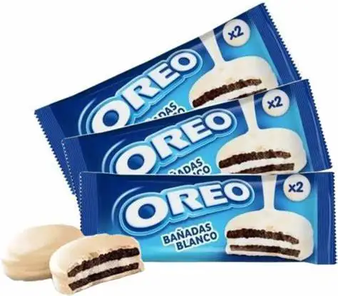 Oreo cookies bathed in white chocolate