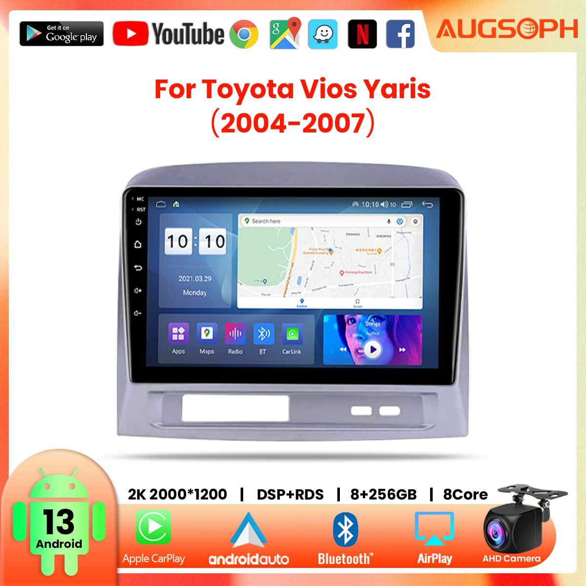 

Android 13 Car Radio for Toyota Vios Yaris 2004-2007, 9inch Multimedia Player with 4G WiFi Carplay & 2Din GPS