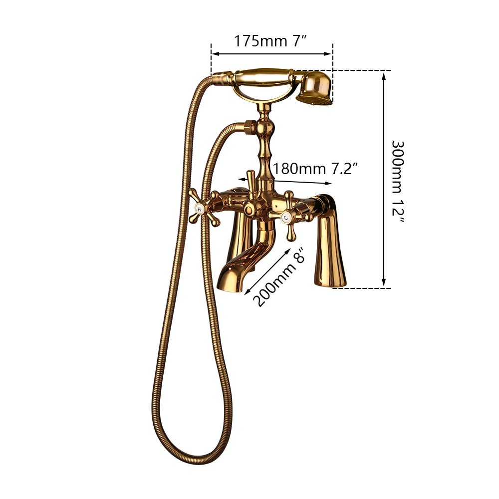 ZAPPO  Golden Bathtub Shower Set Deck Mounted Bathtub Faucet Bathroom Cold and Hot Bath Shower Mixer 180 Swivel Taps