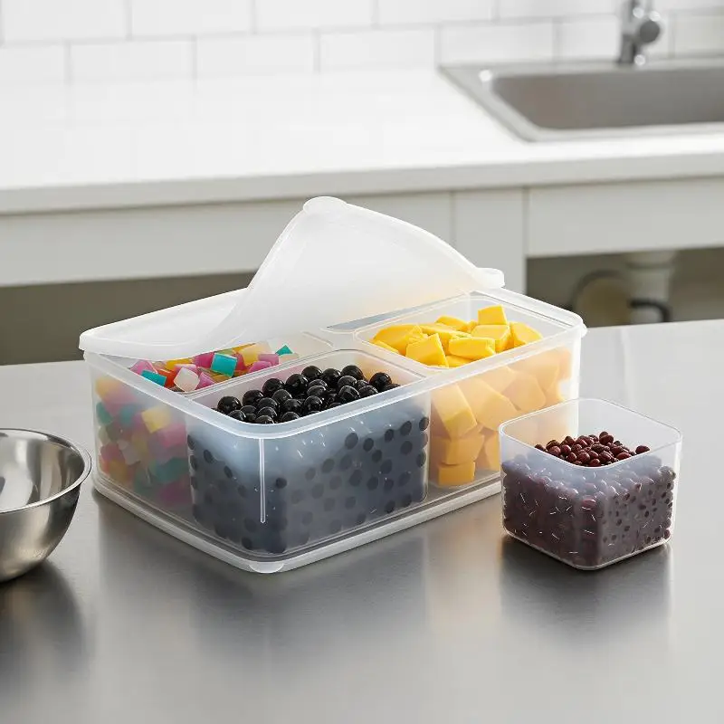4 In 1 Transparent Refrigerator Storage Box Food Crisper M/L Size BPA Free for Meat Fruit Kitchen Sorting