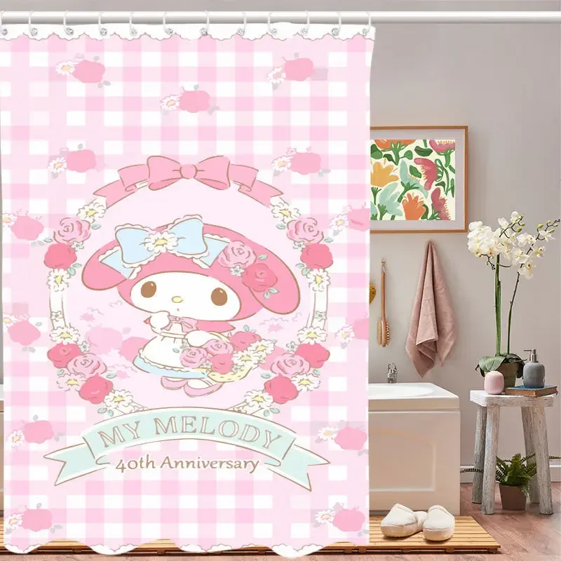 My Melody Kuromi Cartoon Shower Curtains  Kawaii Sanrios Cinnamonroll Waterproof Polyester Bathroom Curtain with Hooks Gift