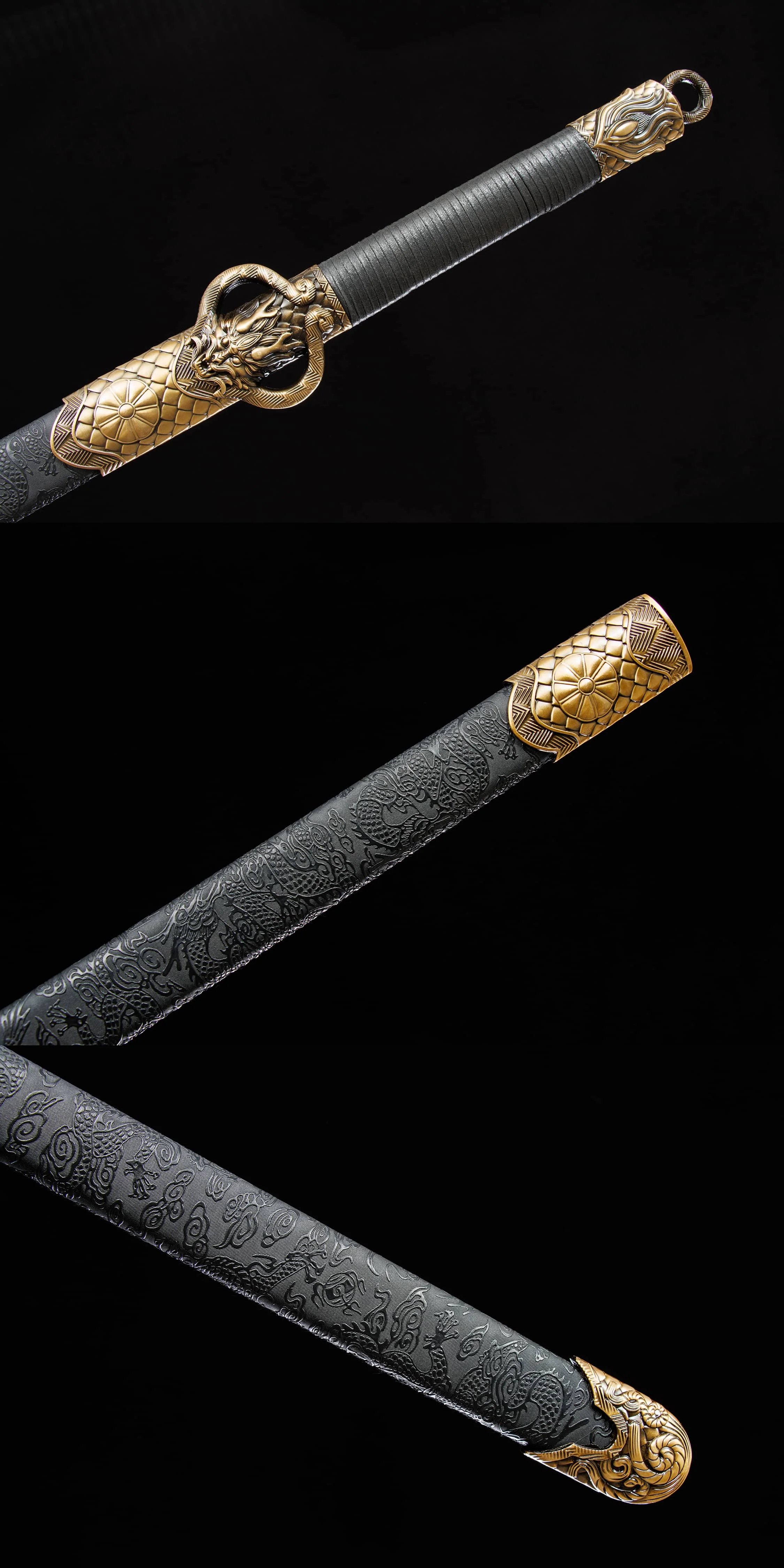 107cm Medieval Chinese dragon scale Ring Head sword cosplay carbon steel sharp Weapons katana full tang Ninja Training Fighting