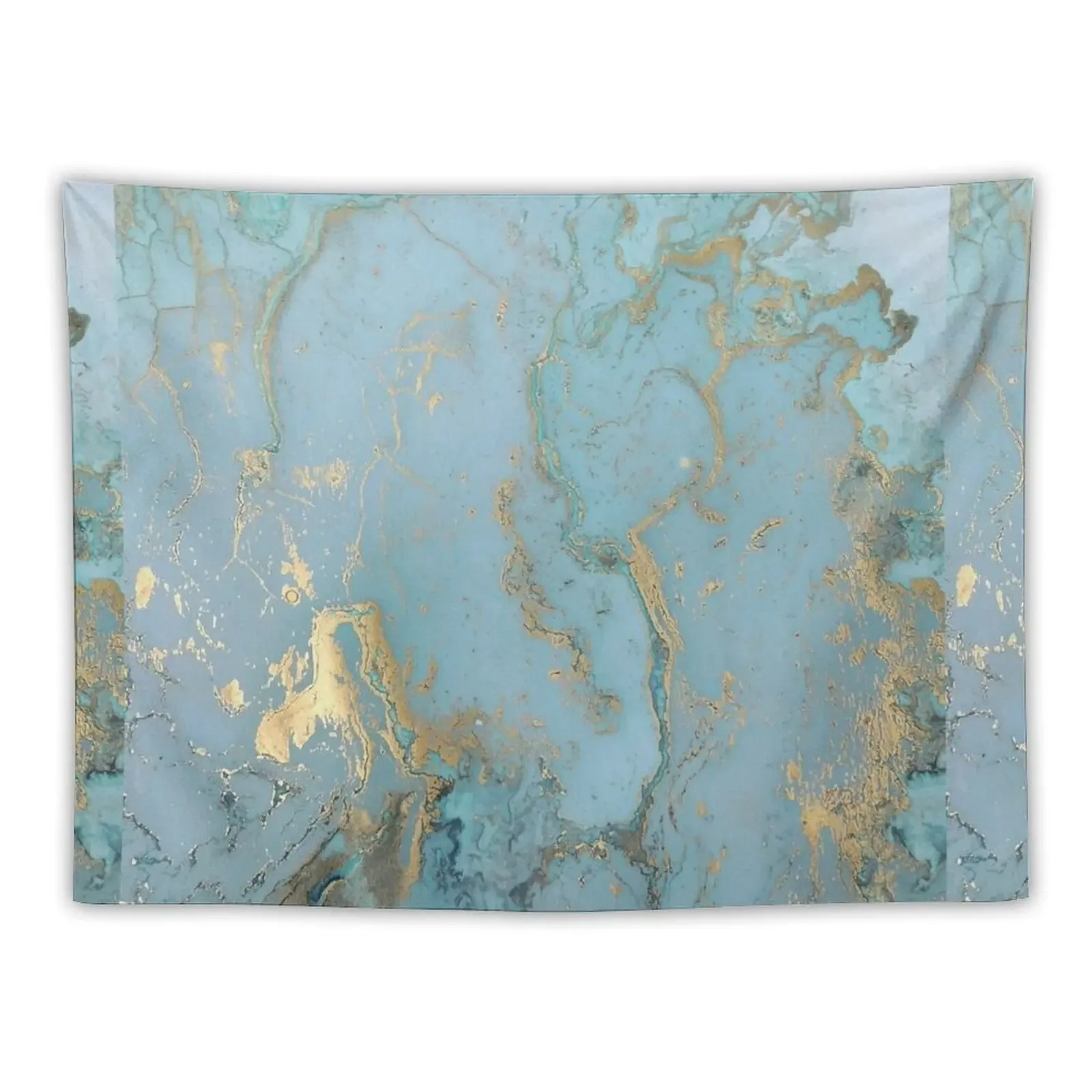 Marble Design - Gold Effect - Turquoise Blue, Teal Marbling Tapestry Wall Mural Carpet On The Wall Decoration For Home Tapestry