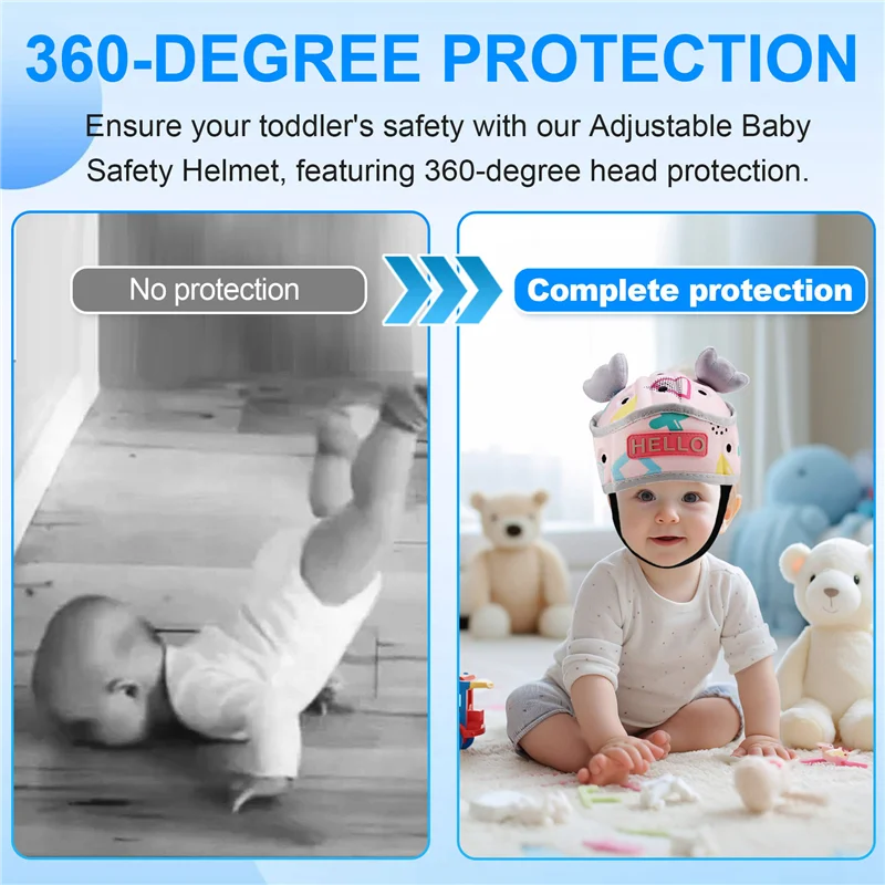 Casco de seguridad para bebés ajustable M15K, protección para la cabeza de 360 grados, gorro de seguridad suave para niños pequeños para aprender a caminar,