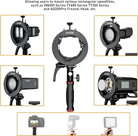 Godox S2 Bowens Mount Flash S-type Holder Bracket Handheld for Godox V1 V860II AD200 AD400PRO Speedlite Flash Snoot Softbox