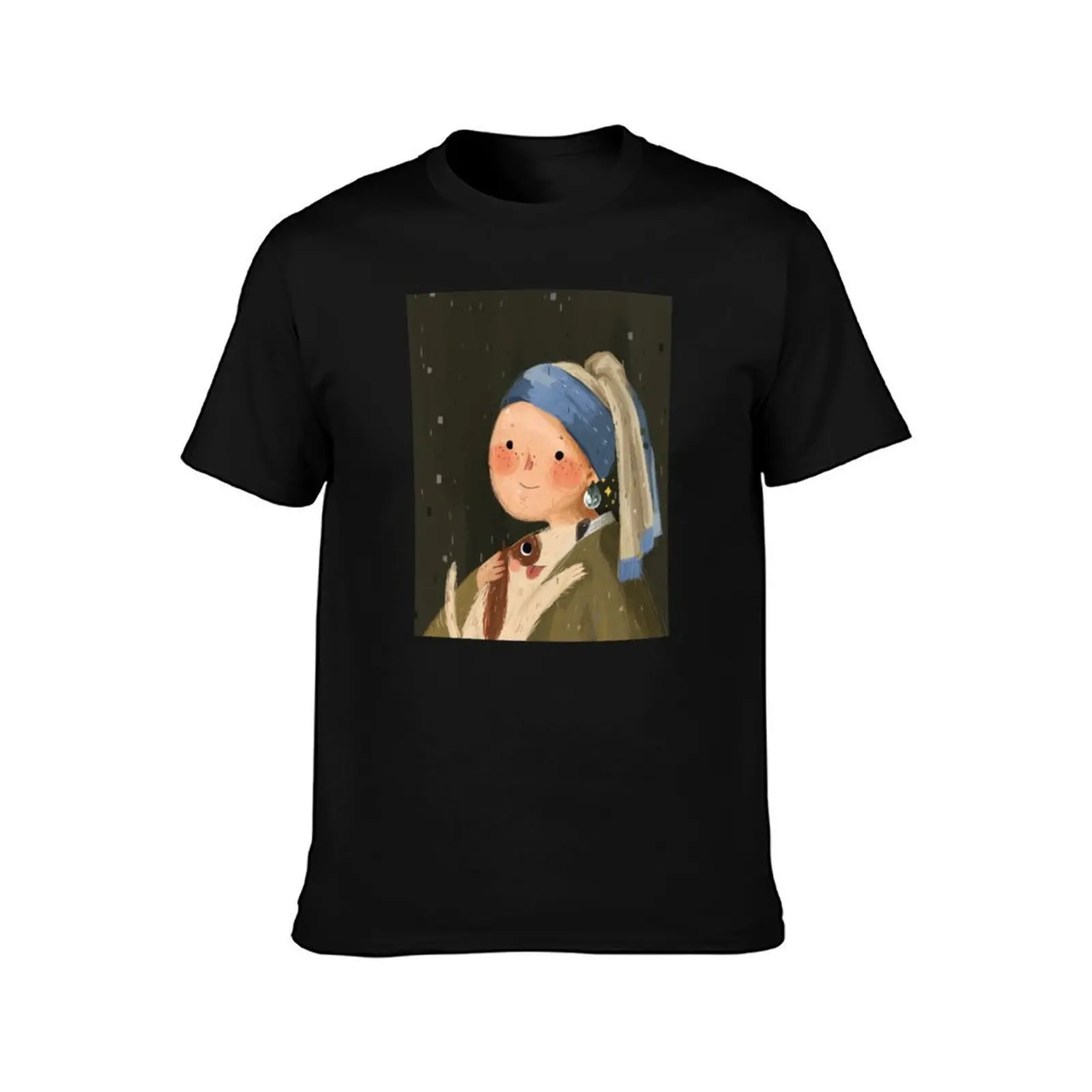 Girl with a pearl earring T-Shirt, Summer Casual Cotton Tee, Oversized Streetwear Tops, Vintage Graphic Print, Unisex Men Women