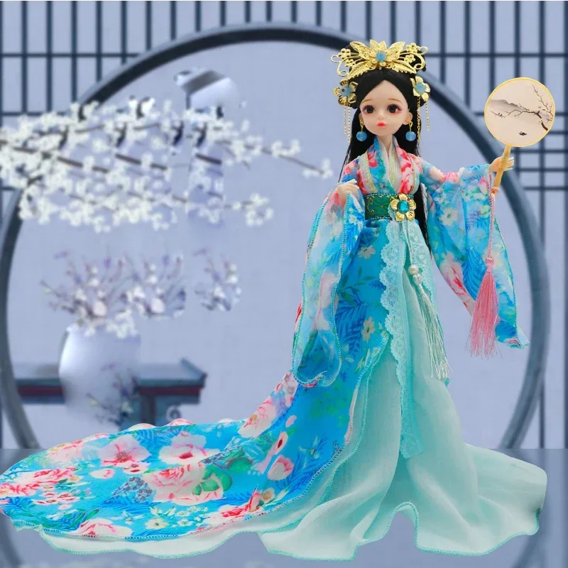 30cm chińska lalka komplet starożytne kostiumy Hanfu ubrania Vintage księżniczka 1/6 BJD lalka nakrycia głowy akcesoria zabawki dla dziewczynek prezenty