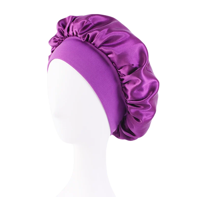 Neue frauen Satin Solide Breitkrempige Schlaf Hut Unisex Kopf Wrap Elastische Band Kappe Haarpflege Motorhaube Nacht Hut motorhaube de nuit – Detail 23