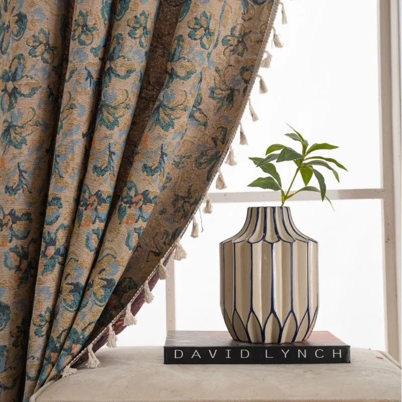 Jacquard Flower and Bird Graphic Curtains for Living Dining Room Bedroom Kitchen Curtain Bay Window Semi-blocking Custom Size