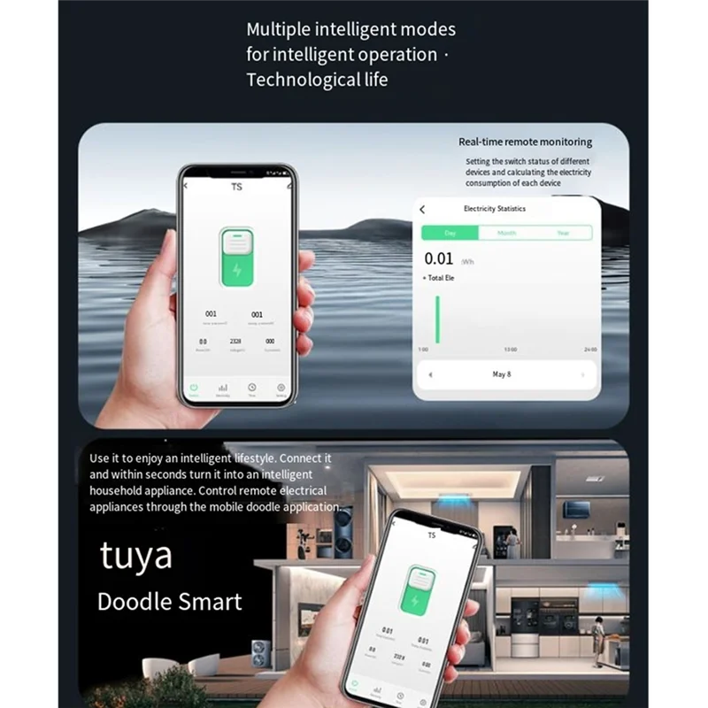 FFYY-Suara Remote Control 2P TUYA Wifi Pemutus Sirkuit Pintar Pengatur Waktu Waktu Nyata Meteran Energi Sakelar Pelindung Arus Tegangan