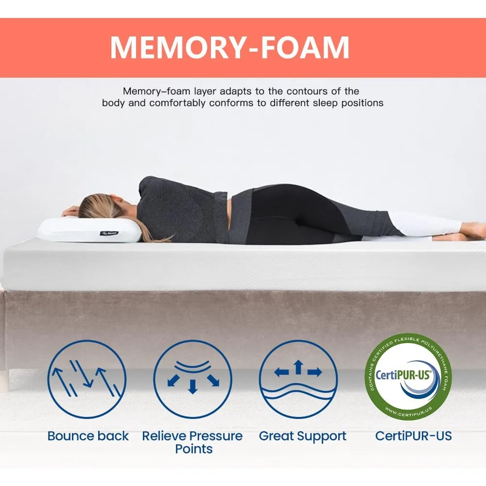 مرتبة مزدوجة من إسفنج الذاكرة مقاس 5 بوصات - ثابتة متوسطة، سرير أبيض في صندوق، معتمدة من CertiPUR-US، لتخفيف الضغط