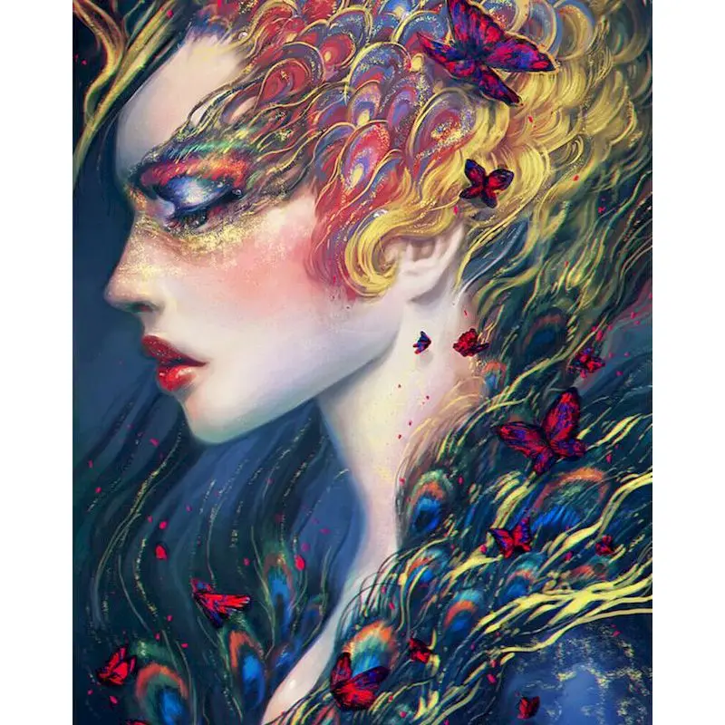 

GATYZTORY Painting By Numbers 60x75cm Frame Color Butterfly Women Figure Oil Picture By Number HandPainted Unique Gift Wall Arts