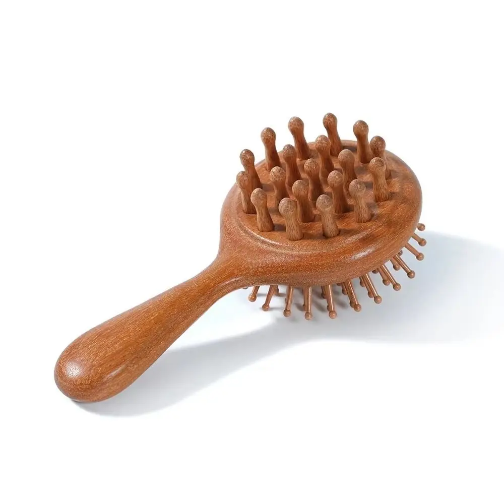Double-Sided Head Massage Comb Anti-Static Comfortable Handle Sandalwood Scalp Massager Wide Tooth Natural Wood