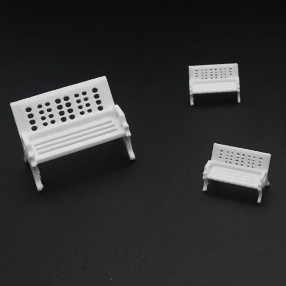 6Pcs Miniature Plastic Bench Style Chair Lifelike Desktop Background Ornament for Dollhouse Living Room Fairy Garden Mini