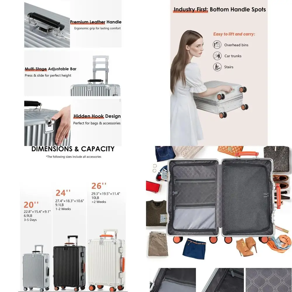 

Leather Handled 20 PC Spinner Suitcase with TSA Locks, Airline Approved 22x14x9, Black