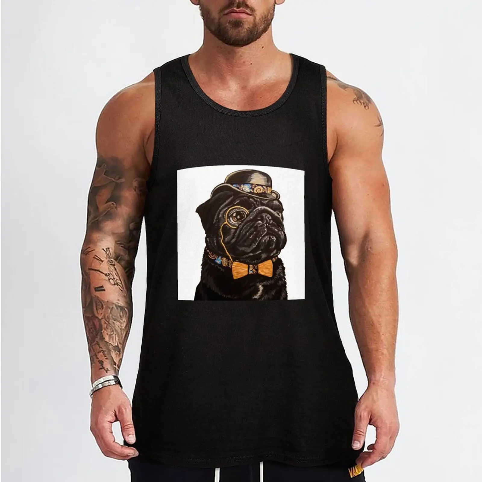 Dapper Black Pug Tank Top cool things Bodybuilding shirt